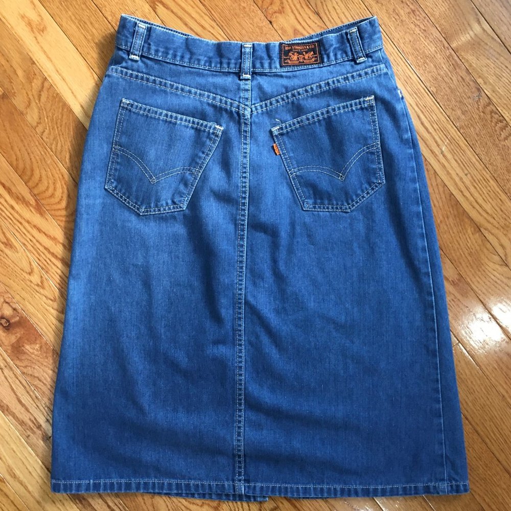Vtg 70s Levi's High Waisted Orange Tab Denim Skirt